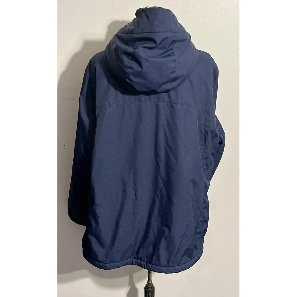 L L Bean Jacket Womens 3X Plus Blue Hooded Nylon Sherpa‎ Lined Winter Coat